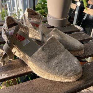 Khaki Canvas + Espadrille Lace Tie Wedges